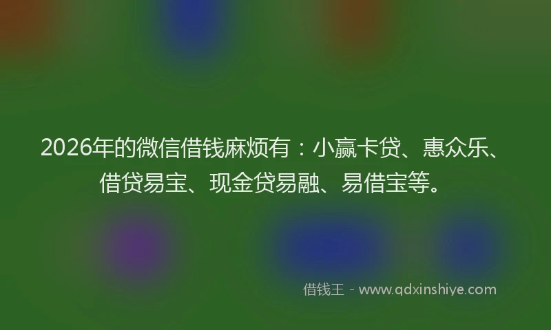 2026年的微信借钱麻烦有：小赢卡贷、惠众乐、借贷易宝、现金贷易融、易借宝等。