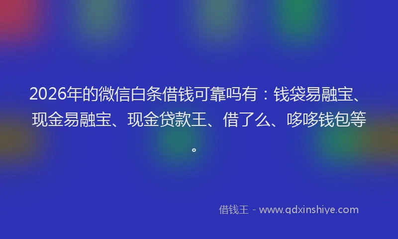 2026年的微信白条借钱可靠吗有：钱袋易融宝、现金易融宝、现金贷款王、借了么、哆哆钱包等。