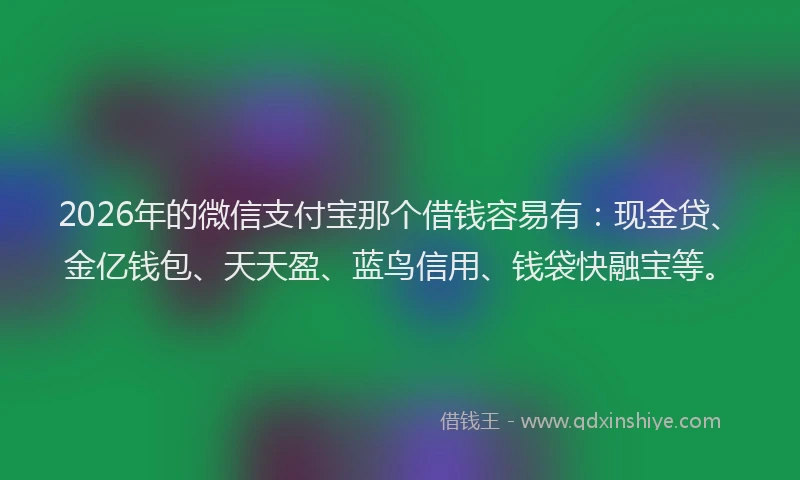 2026年的微信支付宝那个借钱容易有：现金贷、金亿钱包、天天盈、蓝鸟信用、钱袋快融宝等。