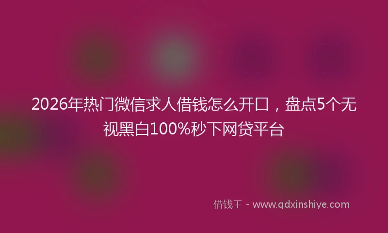 2026年热门微信求人借钱怎么开口，盘点5个无视黑白100%秒下网贷平台