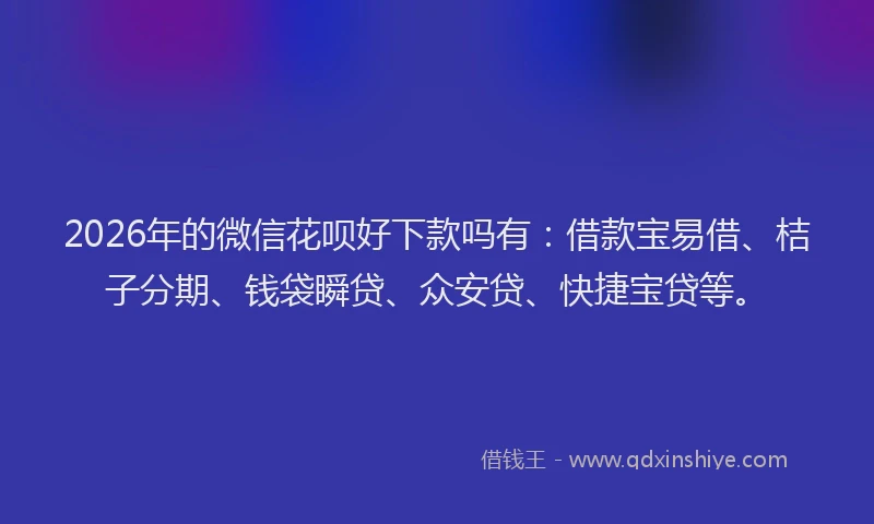 2026年的微信花呗好下款吗有：借款宝易借、桔子分期、钱袋瞬贷、众安贷、快捷宝贷等。