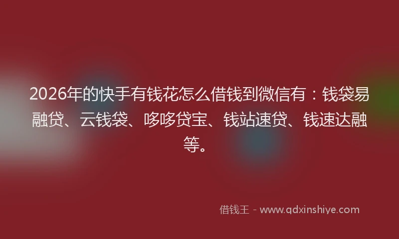 2026年的快手有钱花怎么借钱到微信有：钱袋易融贷、云钱袋、哆哆贷宝、钱站速贷、钱速达融等。