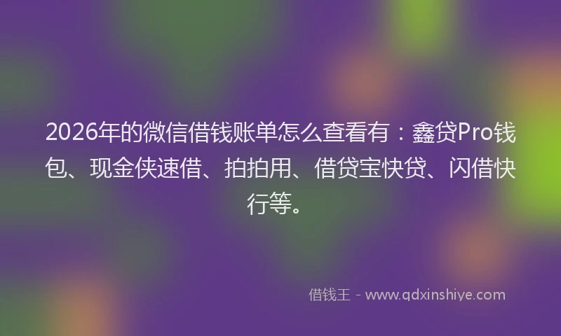 2026年的微信借钱账单怎么查看有:鑫贷Pro钱包、现金侠速借、拍拍用、借贷宝快贷、闪借快行等。