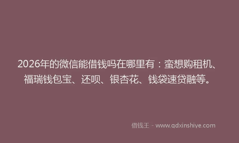 2026年的微信能借钱吗在哪里有：蛮想购租机、福瑞钱包宝、还呗、银杏花、钱袋速贷融等。