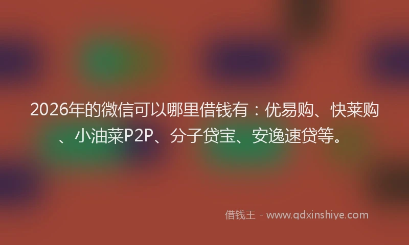 2026年的微信可以哪里借钱有:优易购、快莱购、小油菜P2P、分子贷宝、安逸速贷等。