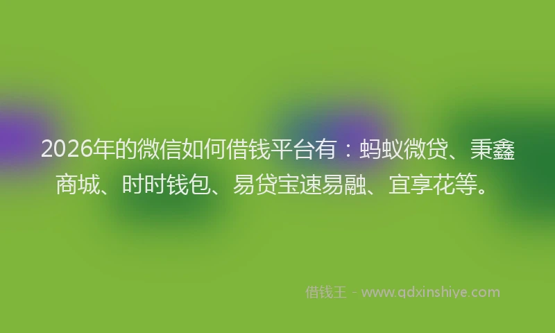 2026年的微信如何借钱平台有：蚂蚁微贷、秉鑫商城、时时钱包、易贷宝速易融、宜享花等。