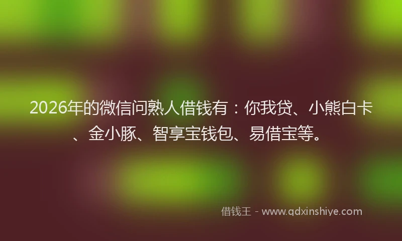 2026年的微信问熟人借钱有：你我贷、小熊白卡、金小豚、智享宝钱包、易借宝等。
