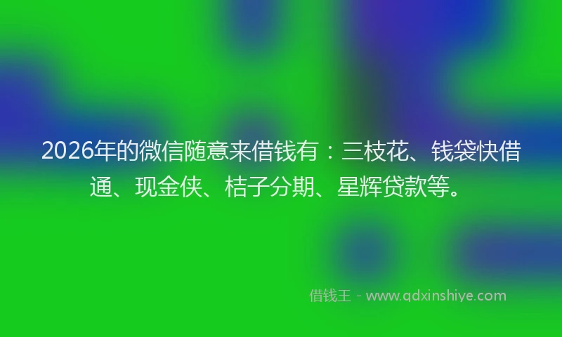 2026年的微信随意来借钱有：三枝花、钱袋快借通、现金侠、桔子分期、星辉贷款等。
