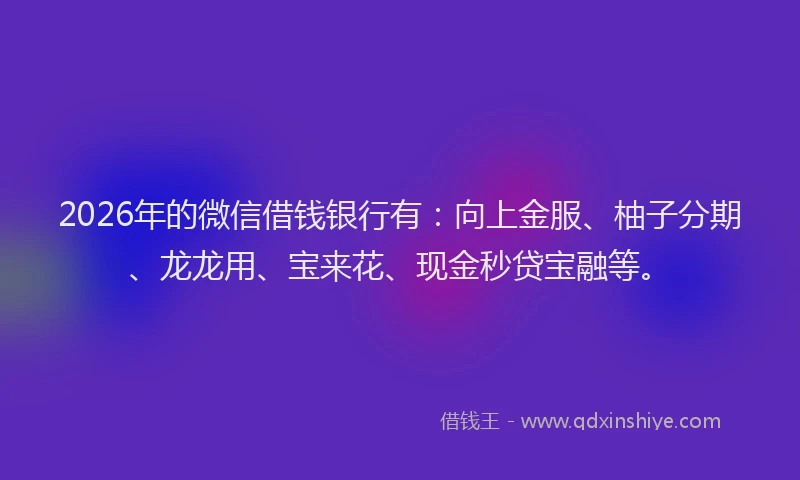 2026年的微信借钱银行有：向上金服、柚子分期、龙龙用、宝来花、现金秒贷宝融等。