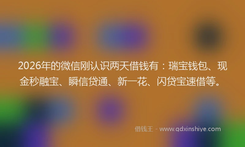 2026年的微信刚认识两天借钱有：瑞宝钱包、现金秒融宝、瞬信贷通、新一花、闪贷宝速借等。
