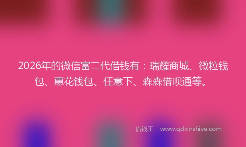 2026年的微信富二代借钱有：瑞耀商城、微粒钱包、惠花钱包、任意下、森森借呗通等。