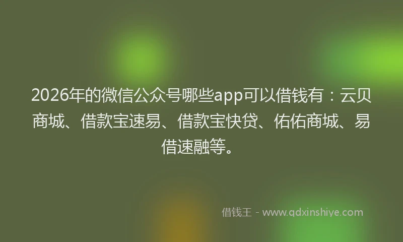 2026年的微信公众号哪些app可以借钱有：云贝商城、借款宝速易、借款宝快贷、佑佑商城、易借速融等。
