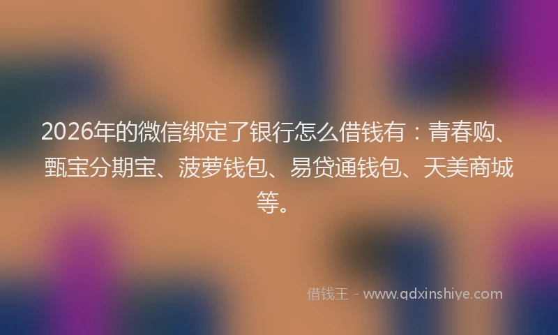 2026年的微信绑定了银行怎么借钱有：青春购、甄宝分期宝、菠萝钱包、易贷通钱包、天美商城等。