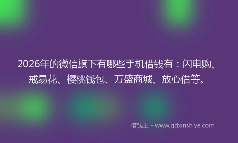 2026年的微信旗下有哪些手机借钱有：闪电购、戒易花、樱桃钱包、万盛商城、放心借等。