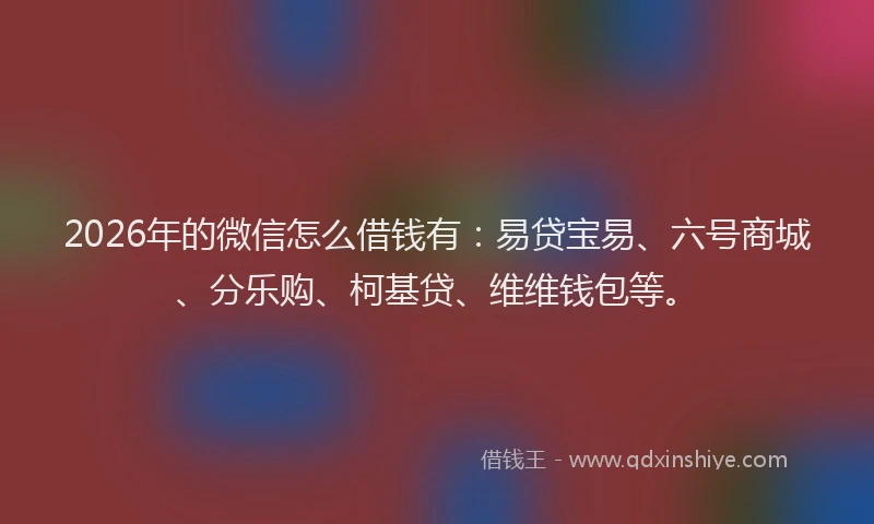 2026年的微信怎么借钱有:易贷宝易、六号商城、分乐购、柯基贷、维维钱包等。