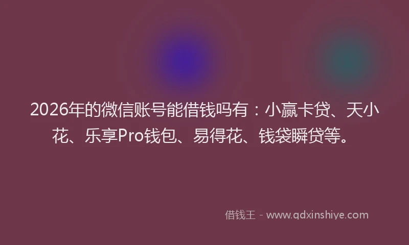 2026年的微信账号能借钱吗有:小赢卡贷、天小花、乐享Pro钱包、易得花、钱袋瞬贷等。