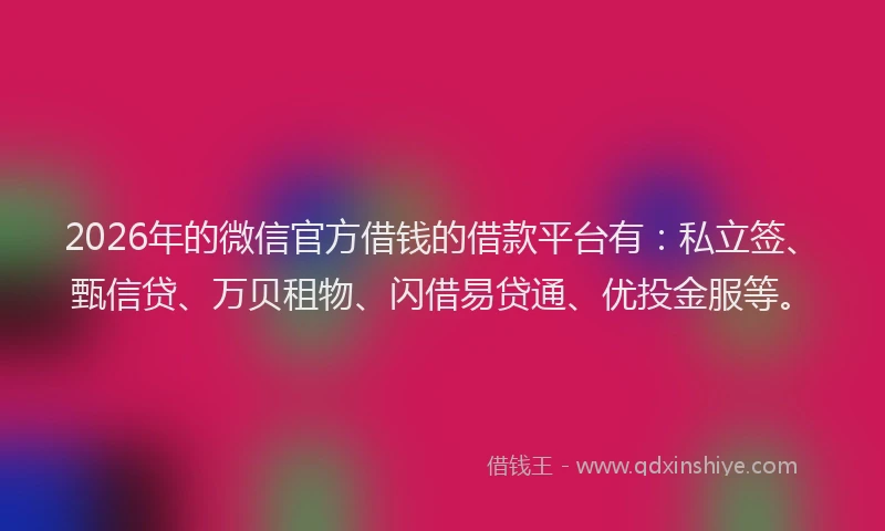 2026年的微信官方借钱的借款平台有：私立签、甄信贷、万贝租物、闪借易贷通、优投金服等。