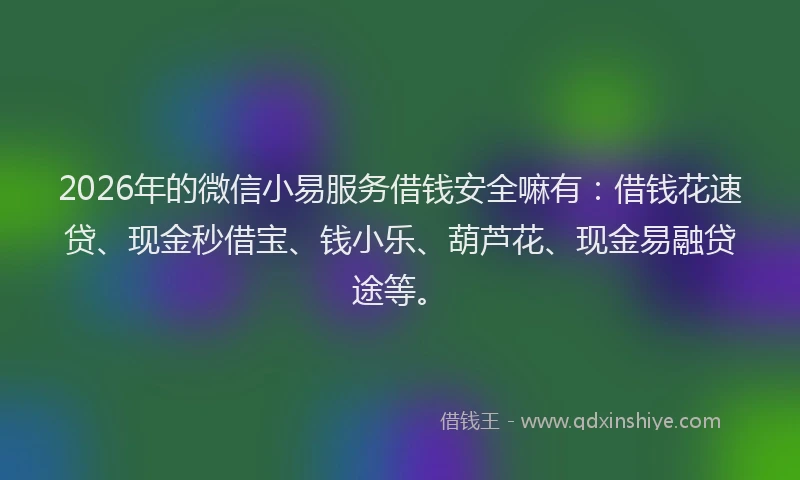 2026年的微信小易服务借钱安全嘛有：借钱花速贷、现金秒借宝、钱小乐、葫芦花、现金易融贷途等。