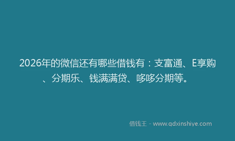 2026年的微信还有哪些借钱有：支富通、E享购、分期乐、钱满满贷、哆哆分期等。