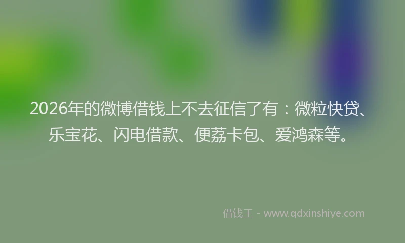 2026年的微博借钱上不去征信了有：微粒快贷、乐宝花、闪电借款、便荔卡包、爱鸿森等。