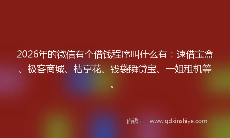 2026年的微信有个借钱程序叫什么有：速借宝盒、极客商城、桔享花、钱袋瞬贷宝、一姐租机等。