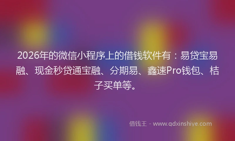 2026年的微信小程序上的借钱软件有:易贷宝易融、现金秒贷通宝融、分期易、鑫速Pro钱包、桔子买单等。