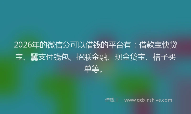 2026年的微信分可以借钱的平台有：借款宝快贷宝、翼支付钱包、招联金融、现金贷宝、桔子买单等。