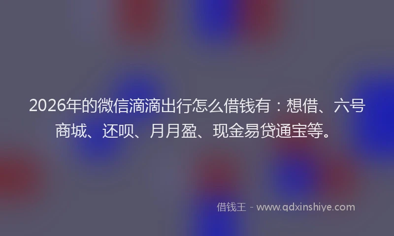 2026年的微信滴滴出行怎么借钱有：想借、六号商城、还呗、月月盈、现金易贷通宝等。