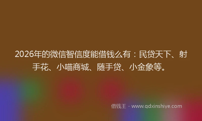 2026年的微信智信度能借钱么有：民贷天下、射手花、小喵商城、随手贷、小金象等。