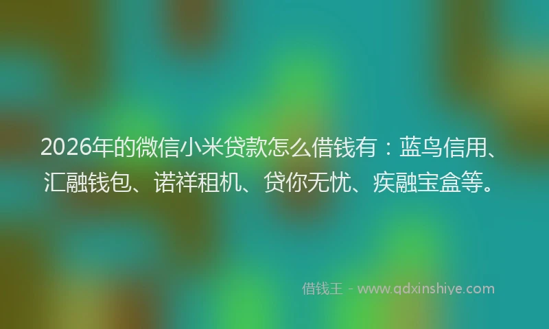 2026年的微信小米贷款怎么借钱有：蓝鸟信用、汇融钱包、诺祥租机、贷你无忧、疾融宝盒等。