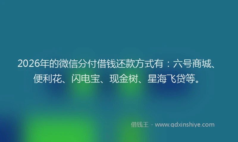 2026年的微信分付借钱还款方式有：六号商城、便利花、闪电宝、现金树、星海飞贷等。