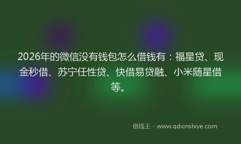 2026年的微信没有钱包怎么借钱有：福星贷、现金秒借、苏宁任性贷、快借易贷融、小米随星借等。