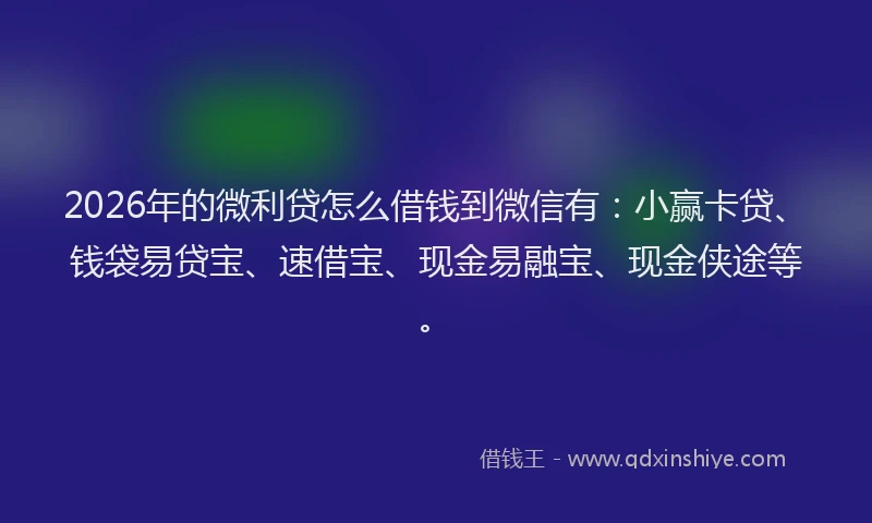 2026年的微利贷怎么借钱到微信有：小赢卡贷、钱袋易贷宝、速借宝、现金易融宝、现金侠途等。