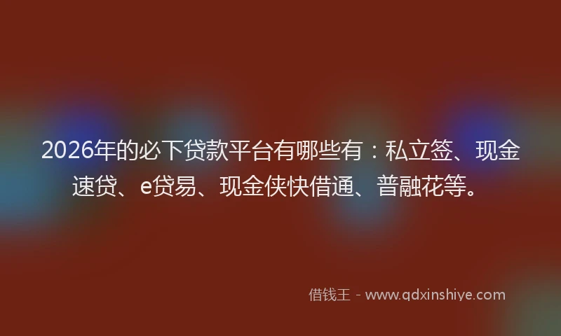2026年的必下贷款平台有哪些有：私立签、现金速贷、e贷易、现金侠快借通、普融花等。