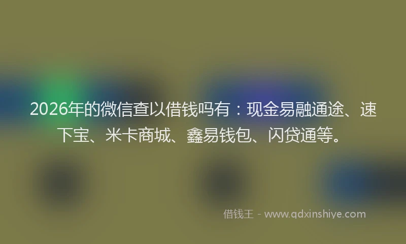 2026年的微信查以借钱吗有：现金易融通途、速下宝、米卡商城、鑫易钱包、闪贷通等。