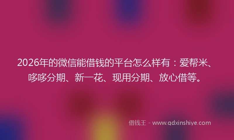 2026年的微信能借钱的平台怎么样有：爱帮米、哆哆分期、新一花、现用分期、放心借等。