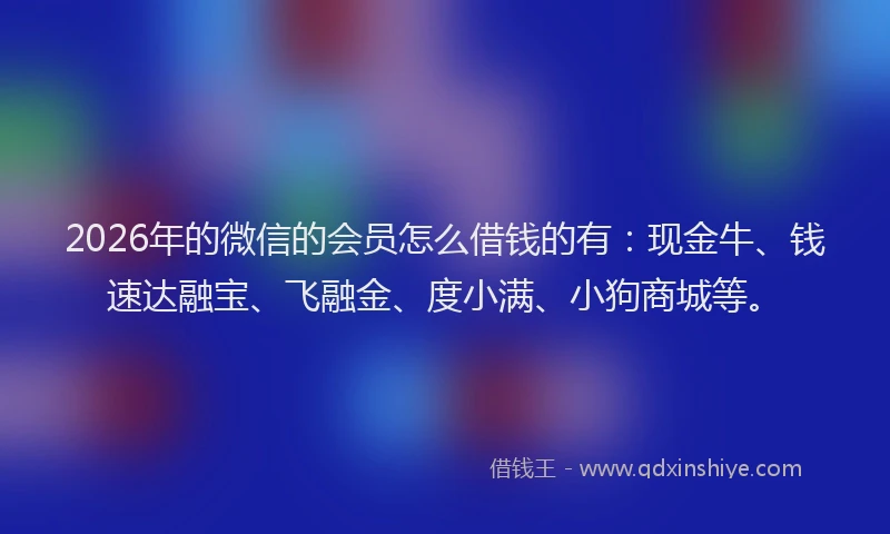 2026年的微信的会员怎么借钱的有：现金牛、钱速达融宝、飞融金、度小满、小狗商城等。