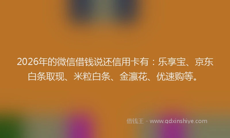2026年的微信借钱说还信用卡有:乐享宝、京东白条取现、米粒白条、金瀛花、优速购等。