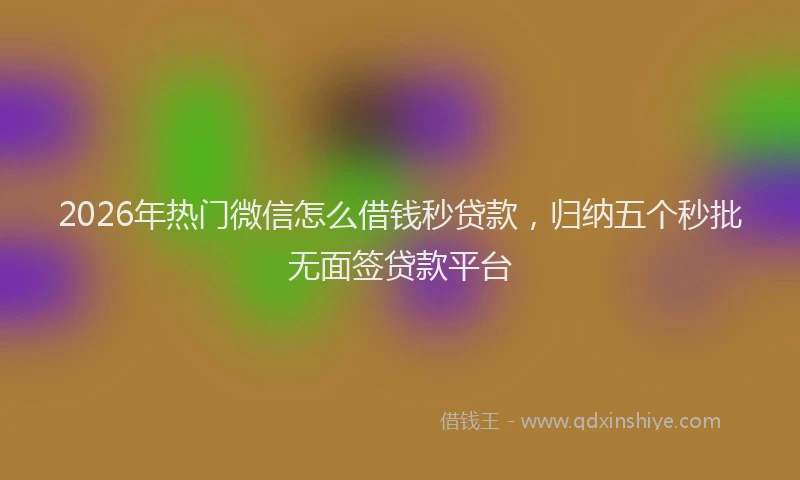 2026年热门微信怎么借钱秒贷款，归纳五个秒批无面签贷款平台