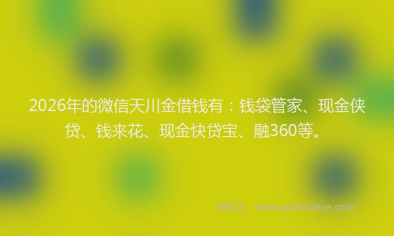 2026年的微信天川金借钱有：钱袋管家、现金侠贷、钱来花、现金快贷宝、融360等。