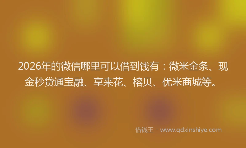 2026年的微信哪里可以借到钱有：微米金条、现金秒贷通宝融、享来花、榕贝、优米商城等。