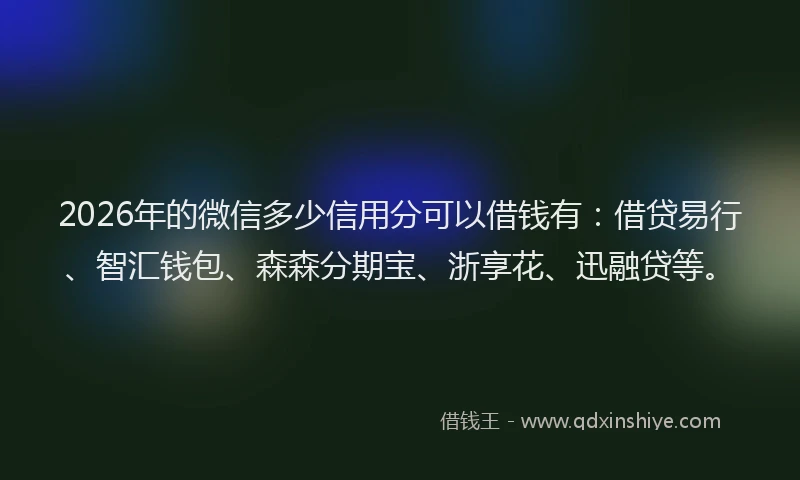 2026年的微信多少信用分可以借钱有：借贷易行、智汇钱包、森森分期宝、浙享花、迅融贷等。