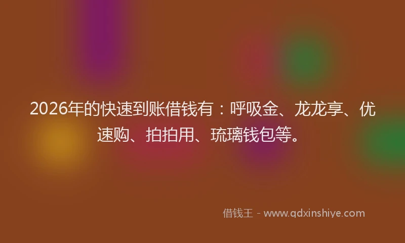 2026年的快速到账借钱有：呼吸金、龙龙享、优速购、拍拍用、琉璃钱包等。