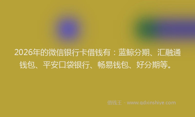 2026年的微信银行卡借钱有：蓝鲸分期、汇融通钱包、平安口袋银行、畅易钱包、好分期等。