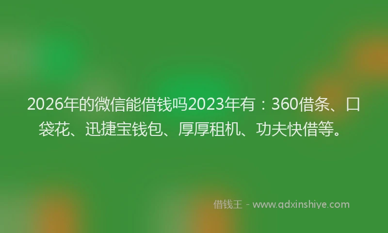 2026年的微信能借钱吗2023年有：360借条、口袋花、迅捷宝钱包、厚厚租机、功夫快借等。