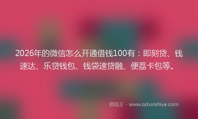 2026年的微信怎么开通借钱100有：即刻贷、钱速达、乐贷钱包、钱袋速贷融、便荔卡包等。