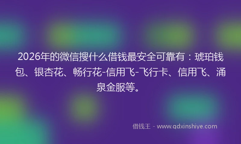2026年的微信搜什么借钱最安全可靠有：琥珀钱包、银杏花、畅行花-信用飞-飞行卡、信用飞、涌泉金服等。