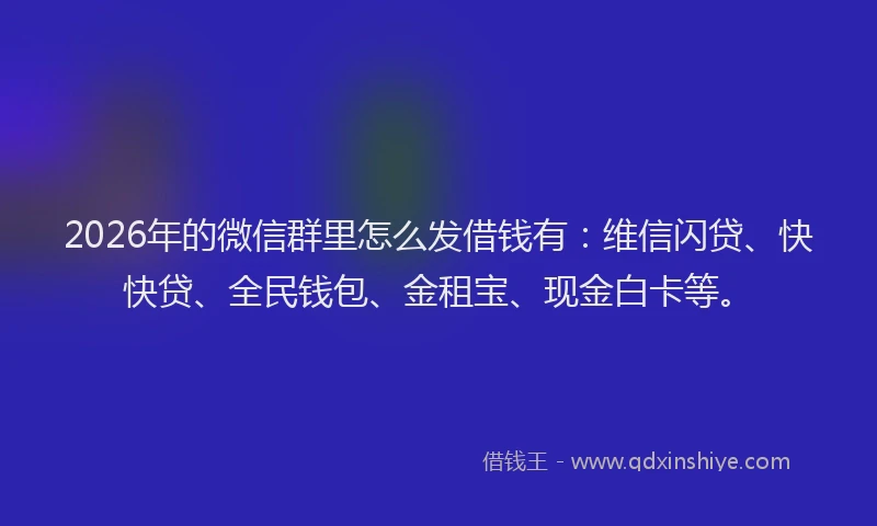 2026年的微信群里怎么发借钱有：维信闪贷、快快贷、全民钱包、金租宝、现金白卡等。