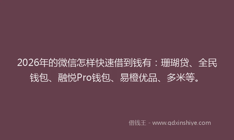 2026年的微信怎样快速借到钱有：珊瑚贷、全民钱包、融悦Pro钱包、易橙优品、多米等。