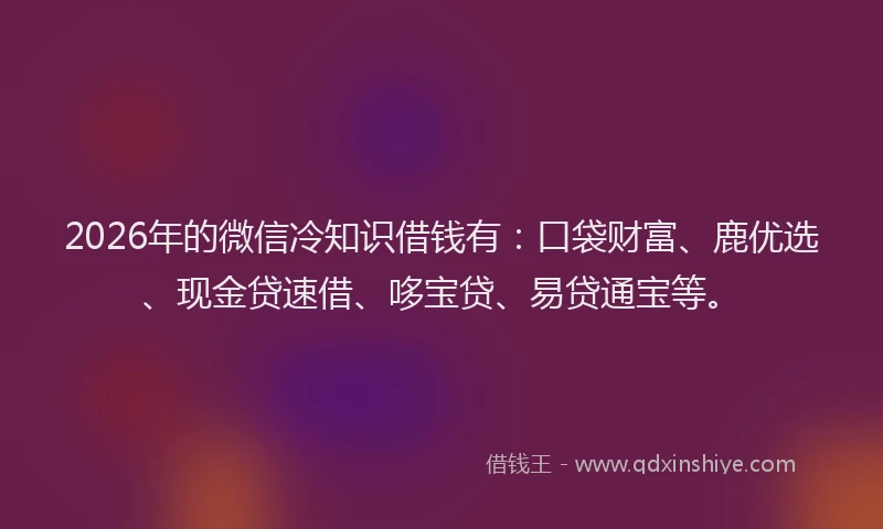2026年的微信冷知识借钱有：口袋财富、鹿优选、现金贷速借、哆宝贷、易贷通宝等。